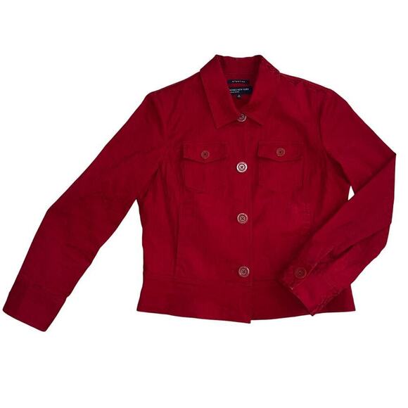 Jones New York Stretch Red Tone on Tone Cheetah Print Fitted Jacket Size M - Picture 6 of 12